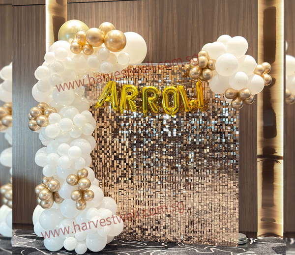 Champagne Gold Shimmery Wall with Balloon Garland Singapore